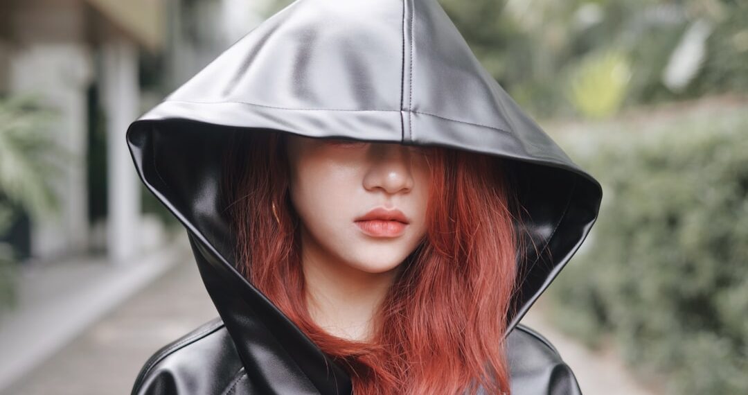 Red hair girl with black clothes
