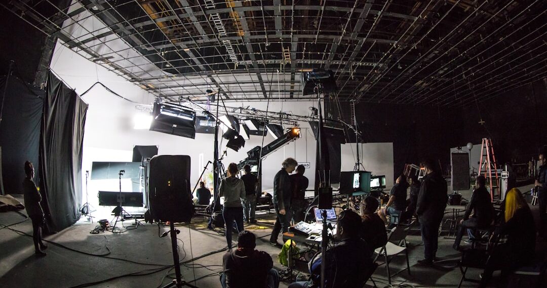 Film set studio photographed with fish eye lens