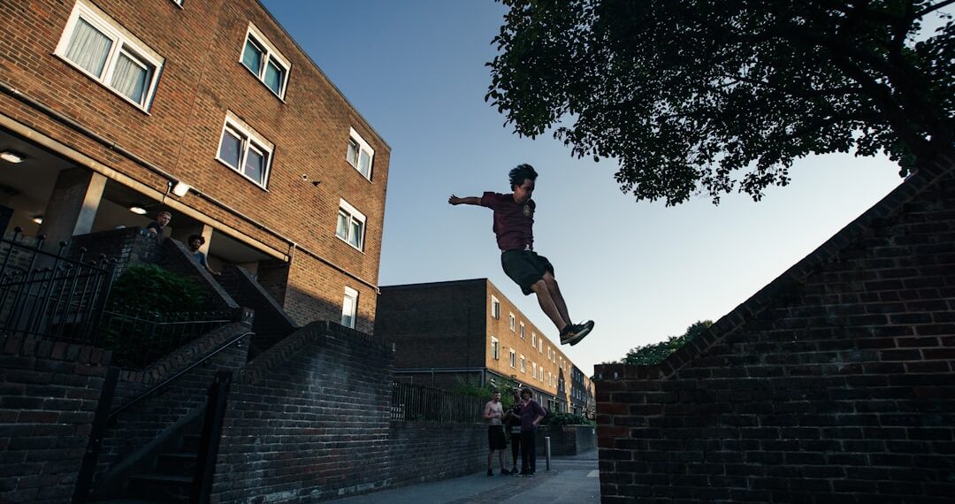 Parkour on the Archway estate in London. Athlete: Guillame Larrazabal.