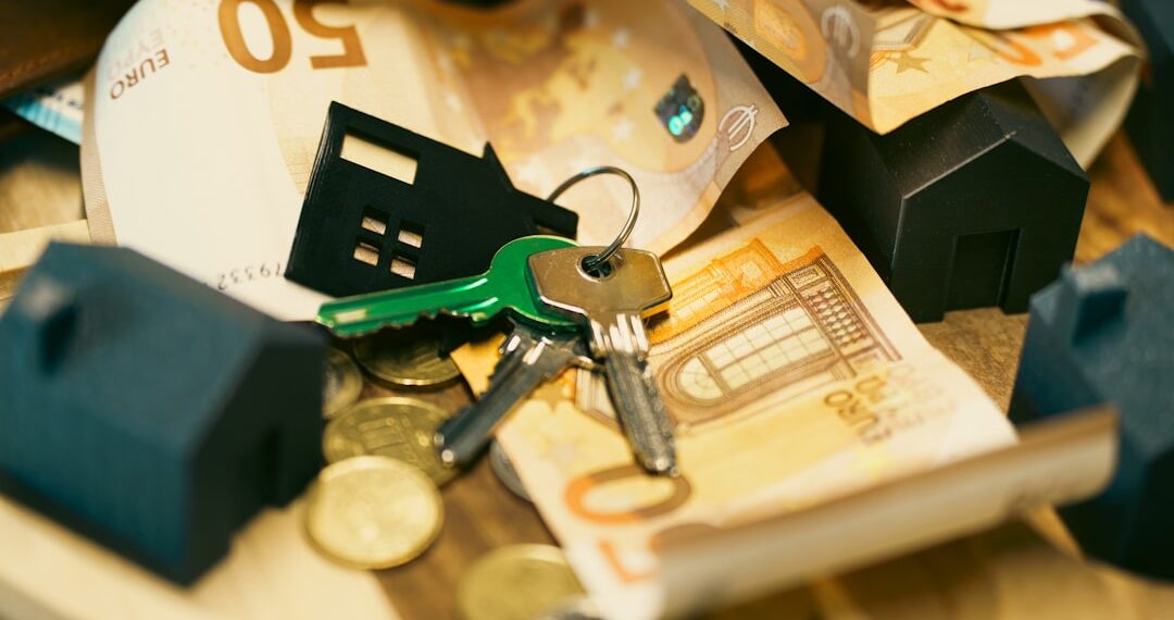 House keys euro banknotes coins, real estate financial