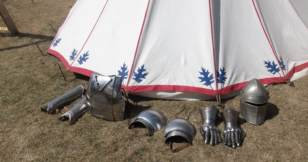 Medieval armour on display in a camp during the Medieval Festival in Bouillon, Belgium