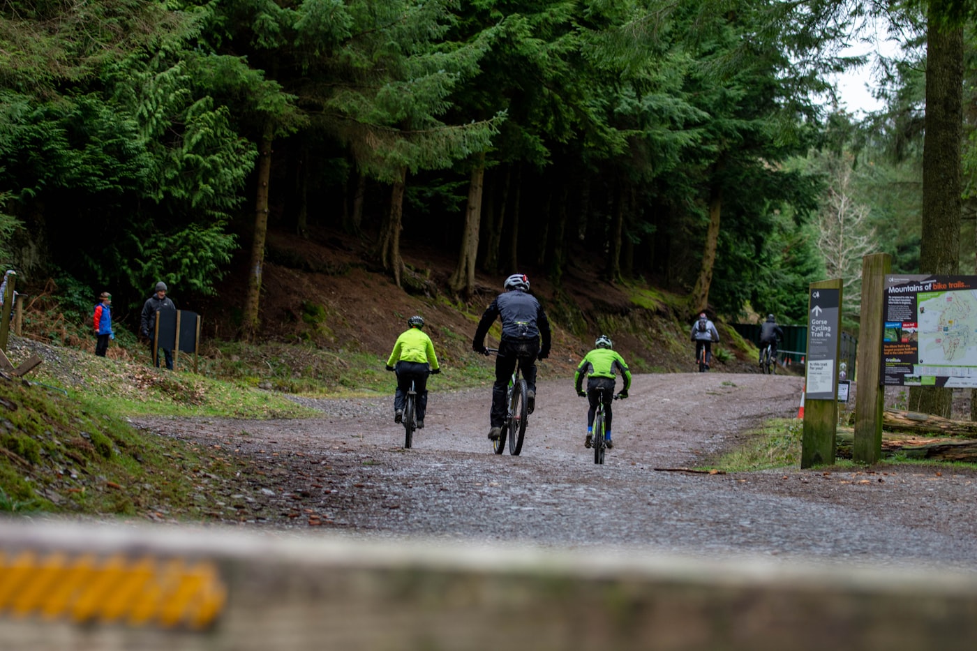 Twee mountainbikers op een onverhard pad in het bos