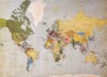 Pinned locations on map of globe.