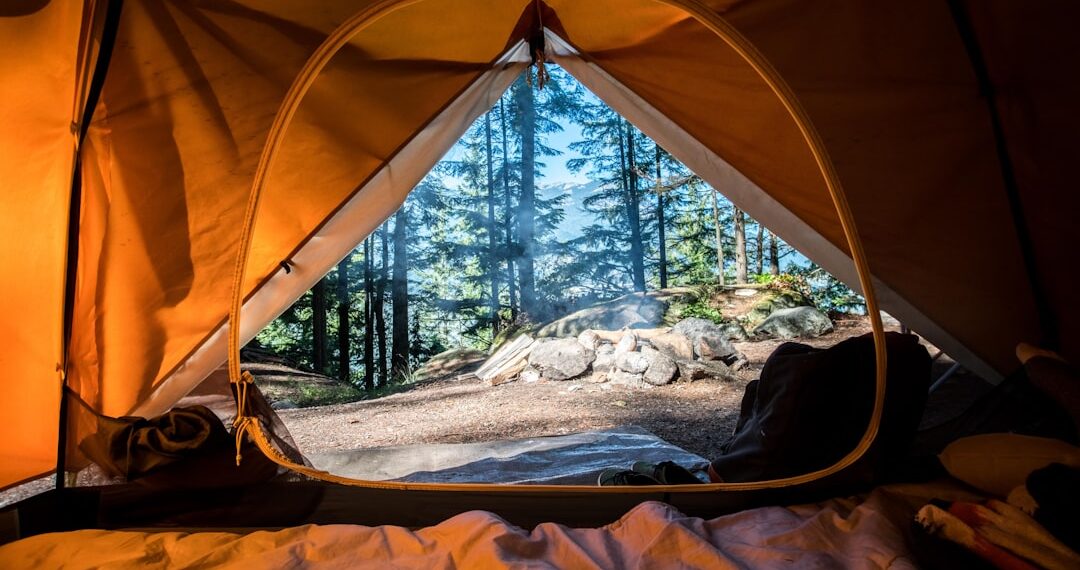 Tent en camping-uitrusting in de natuur