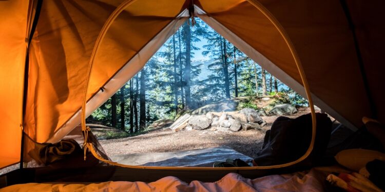 Tent en camping-uitrusting in de natuur