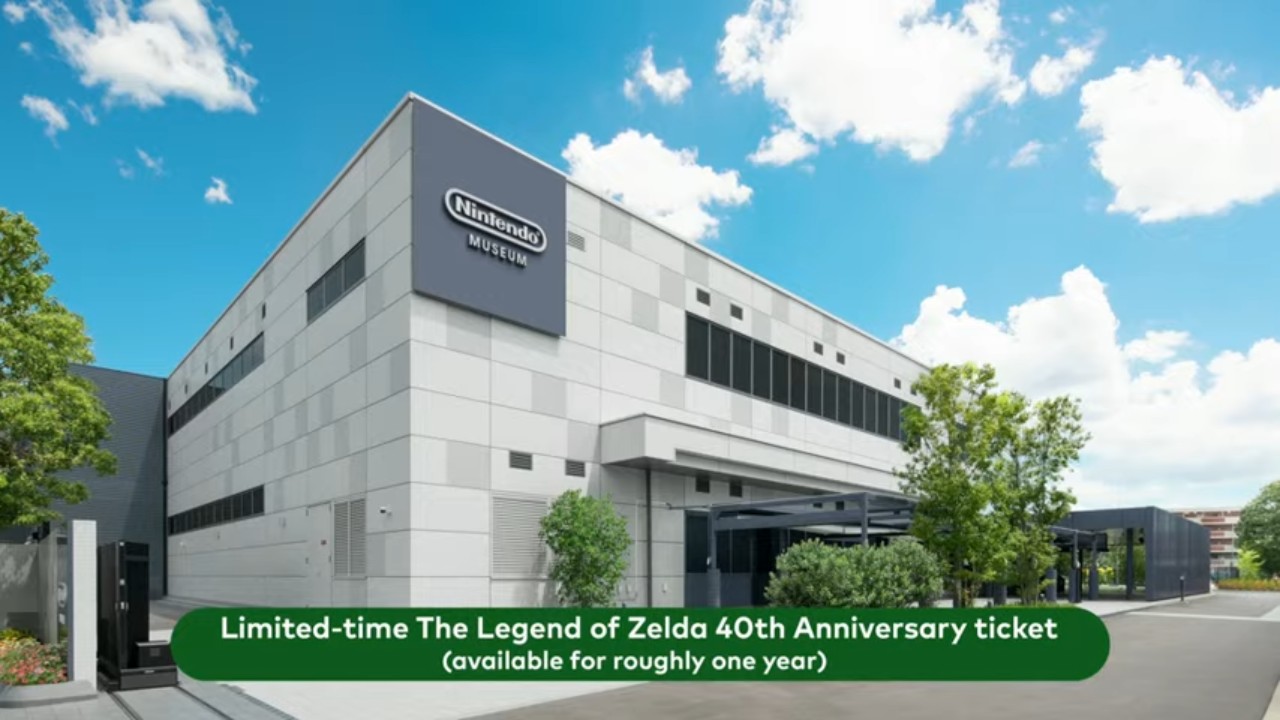 Het Nintendo Museum in Kyoto met de aankondiging van een tijdelijk Zelda-jubileumticket