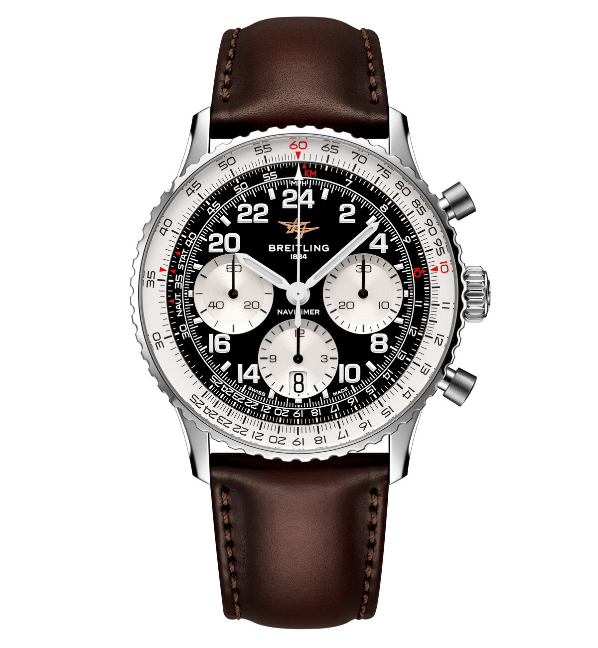 Breitling Navitimer B02 Chronograph 41 Cosmonaute met 24-uurswijzerplaat aan bruine leren band