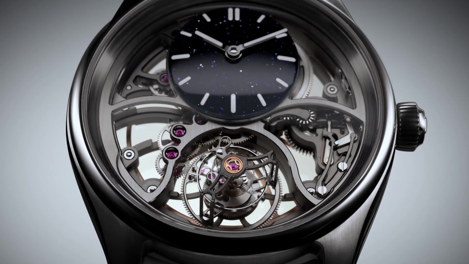 Pioneer Cylindrical Tourbillon Skeleton Aventurine Saquon Barkley Edition van H. Moser met opengewerkte tourbillon