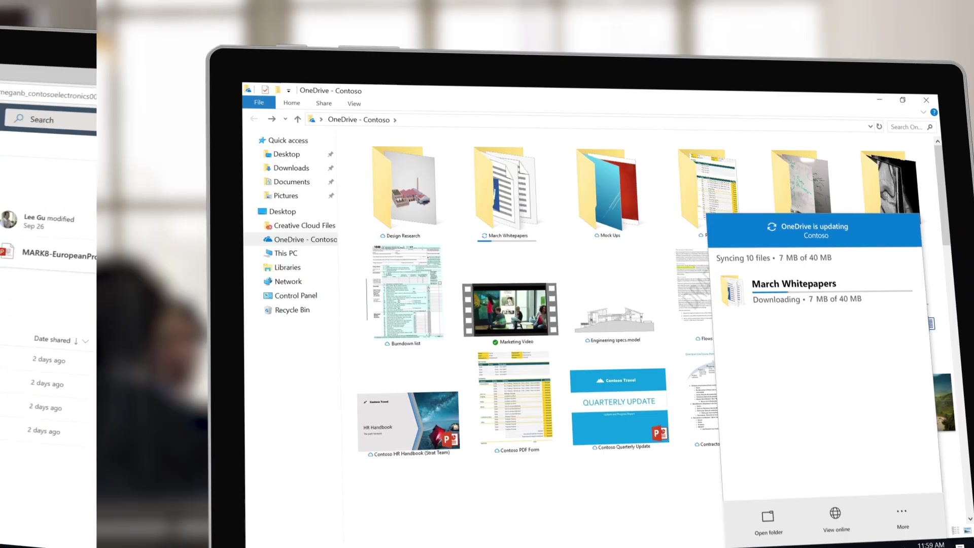 Laptop met de OneDrive-map van Microsoft geopend