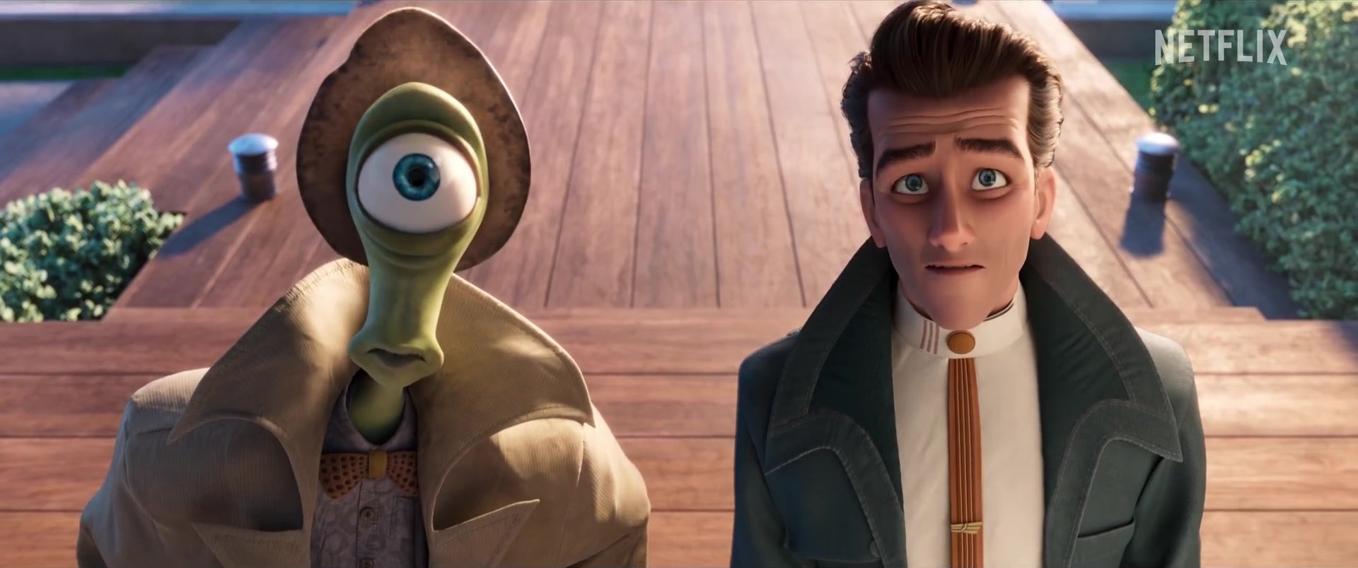 Ray Gunn en zijn eenogige collega Eyera in de animatiefilm van Brad Bird