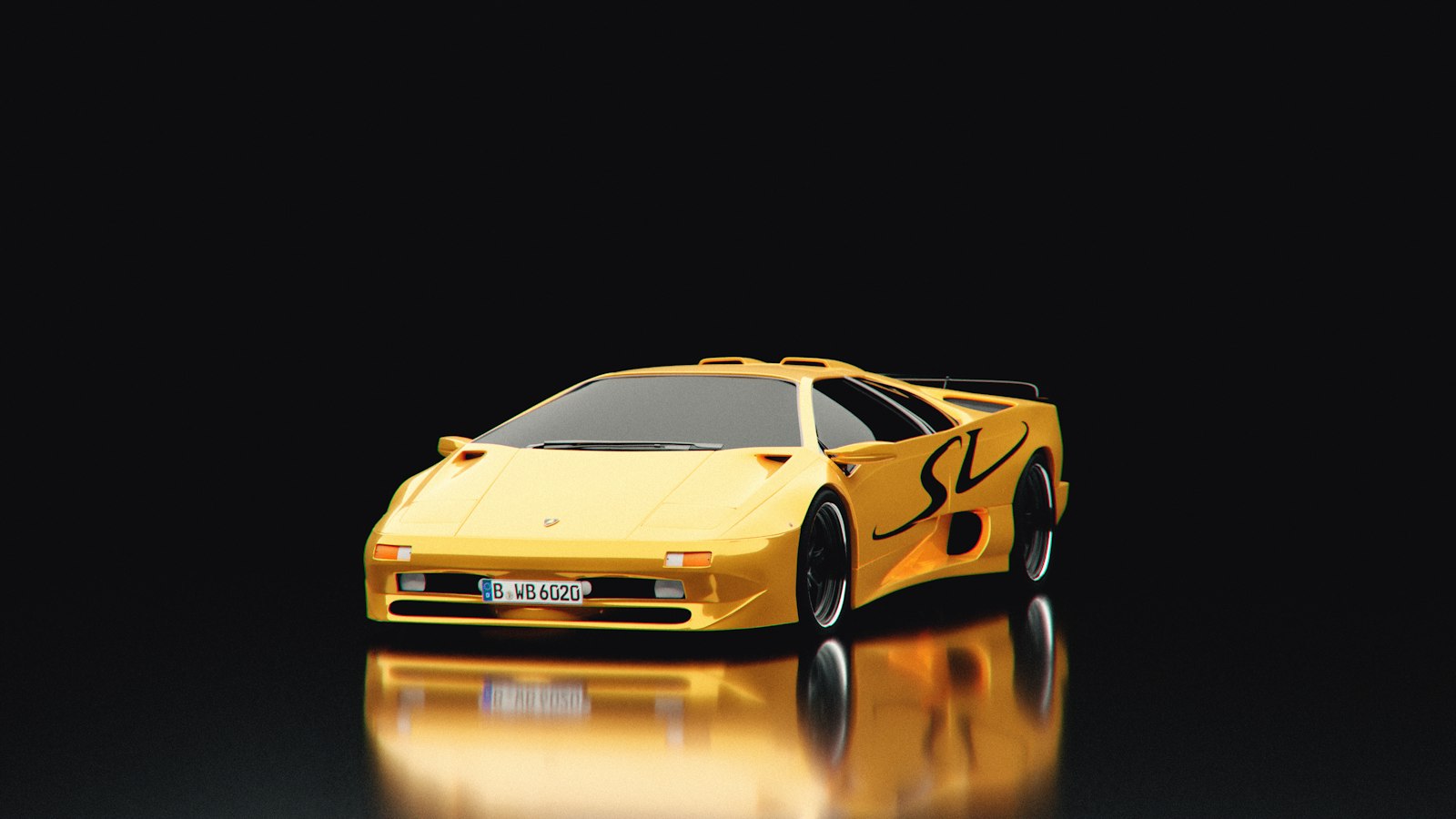 Een Lamborghini Diablo Roadster met het dak eraf