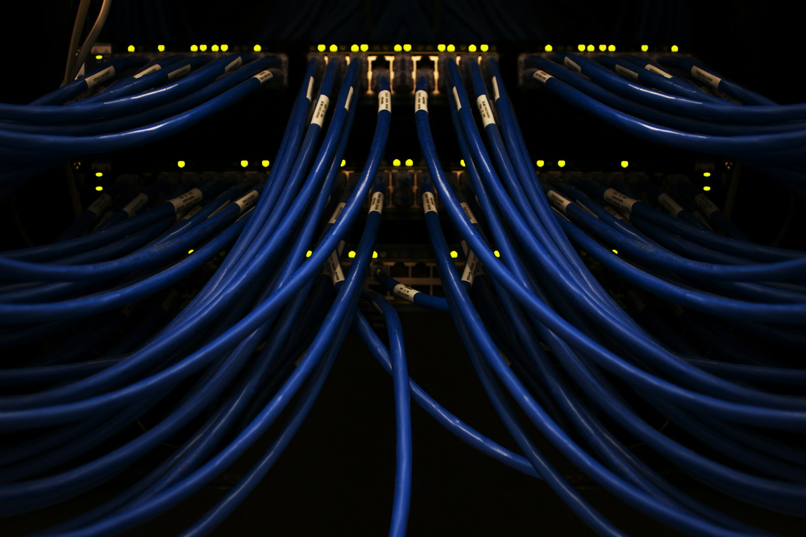 Netwerkkabels in een switch, nodig om snel internet in huis te verdelen