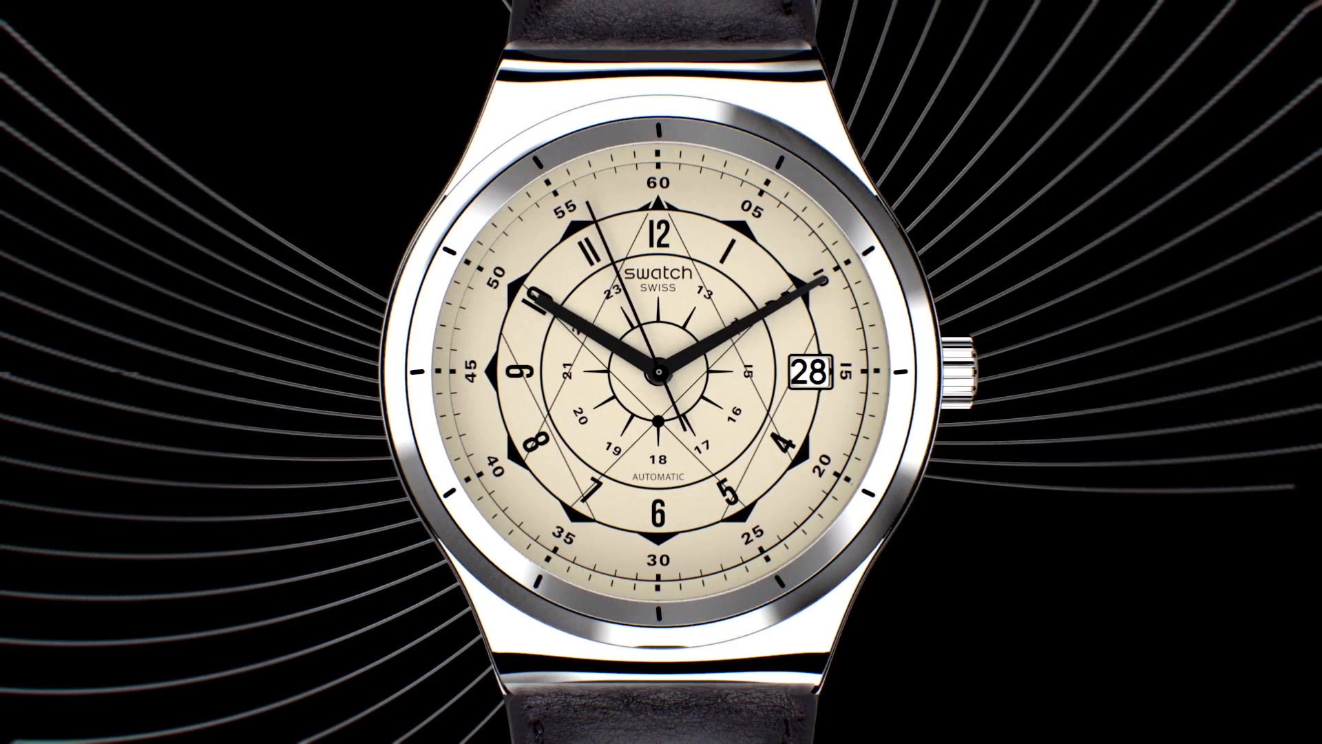 Swatch Sistem51 met crèmekleurige wijzerplaat en leren band